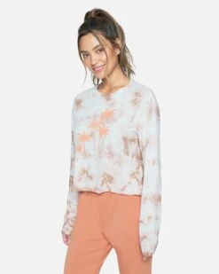 TARYN TIE DYE CROPPED LONG SLEEVE TEE -Honey Fashion Shop 3hl04700732 iced coffee 3