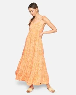 Tiered Maxi Dress -Honey Fashion Shop 3hwd0112 melon scatter dot 1