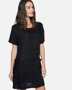 Boxy T-Shirt Dress 10 Boxy T-Shirt Dress -Honey Fashion Shop 3hwd0188 black textured stripe 3