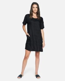 Boxy T-Shirt Dress 11 Boxy T-Shirt Dress -Honey Fashion Shop 3hwd0188 black textured stripe 4