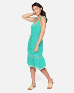Peasant Midi Dress -Honey Fashion Shop 3hwd0531 green blue 3