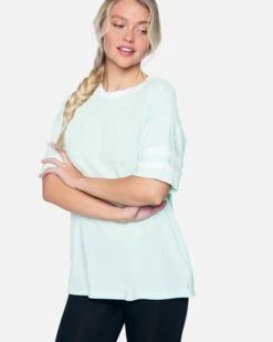 Washed Oversized Varsity Boyfriend Crew Tee -Honey Fashion Shop 3hwks0138 light dew 3