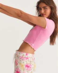 LoveShackFancy X Hurley - Reese Baby Rib Tee 11 LoveShackFancy X Hurley - Reese Baby Rib Tee -Honey Fashion Shop 3hwks0718 begonia pink 4