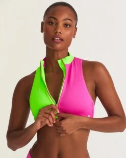 LoveShackFancy X Hurley - Max Solid Blocked High Neck Bikini Top 16 LoveShackFancy X Hurley - Max Solid Blocked High Neck Bikini Top -Honey Fashion Shop HLSFT105 MAGENTANEONLIME 4