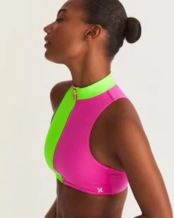 LoveShackFancy X Hurley - Max Solid Blocked High Neck Bikini Top 14 LoveShackFancy X Hurley - Max Solid Blocked High Neck Bikini Top -Honey Fashion Shop HLSFT105 MAGENTANEONLIME 7
