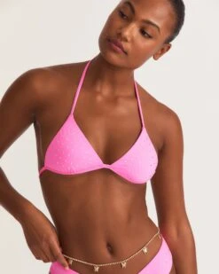 LoveShackFancy X Hurley - Rhinestone Fixed Tri Bikini Top -Honey Fashion Shop HLSFT106 COTTONCANDY 4