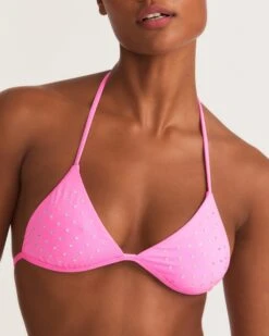 LoveShackFancy X Hurley - Rhinestone Fixed Tri Bikini Top -Honey Fashion Shop HLSFT106 COTTONCANDY 5