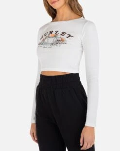 Tropical Spirits Long Sleeve Baby Tee -Honey Fashion Shop HU139K3 WHITE 03