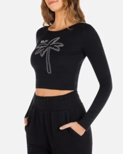 Simpler Times Long Sleeve Baby Tee 8 Simpler Times Long Sleeve Baby Tee -Honey Fashion Shop HU140K3 BLACK 03