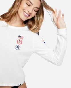 HURLEY USA Perfect Long Sleeve Tee -Honey Fashion Shop cu1432 white 4