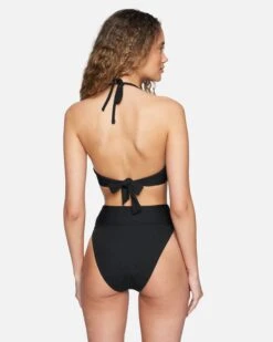 Baby Rib Moderate High Waist Bikini Bottom -Honey Fashion Shop hb1148 black 3
