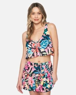Floral Pop Knot Front Swing Tank