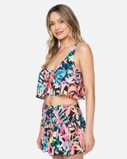 Floral Pop Knot Front Swing Tank 10 Floral Pop Knot Front Swing Tank -Honey Fashion Shop hc0109 floral pop black multi 3