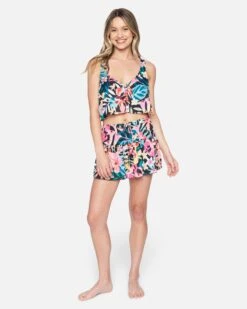 Floral Pop Knot Front Swing Tank 11 Floral Pop Knot Front Swing Tank -Honey Fashion Shop hc0109 floral pop black multi 4