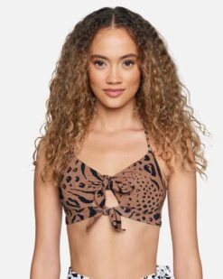 Animix Reversible Tie Front Halter Bikini Top