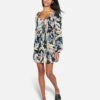 Wispy Leaves Scoop Mini Dress 1 Wispy Leaves Scoop Mini Dress -Honey Fashion Shop hu053d3 black 1
